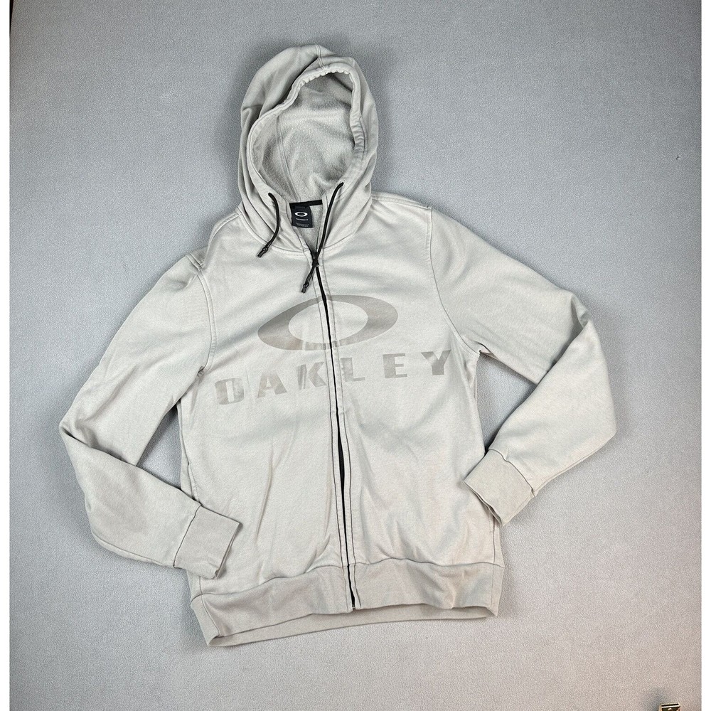 Oakley Hoodie Sweatshirt Mens Medium Gray Full Zip Logo Spell Out Surf Skater